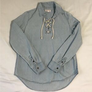 Light Blue Lace Up Chambray Shirt